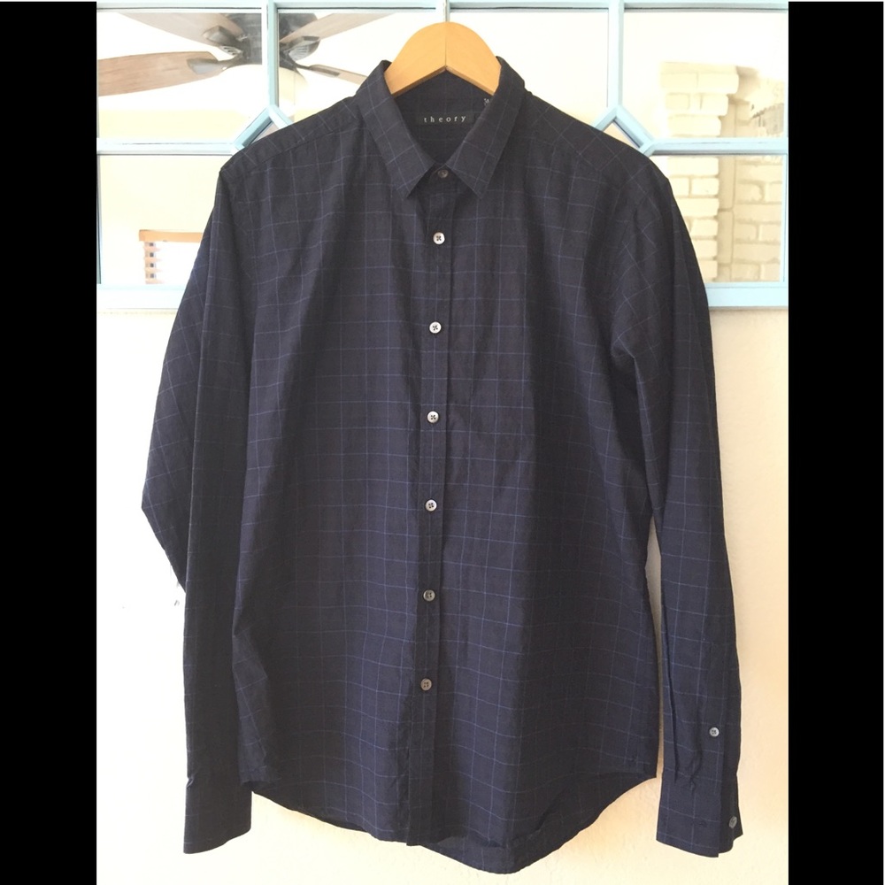 Theory checked button down shirt, sz. L